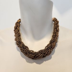 Beaded Braided Bronze Statement Necklace